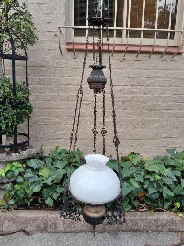 A 19TH Century Circa 1860  Victorian Gilt Metal Hanging Oil Lamp / Chandelier ND