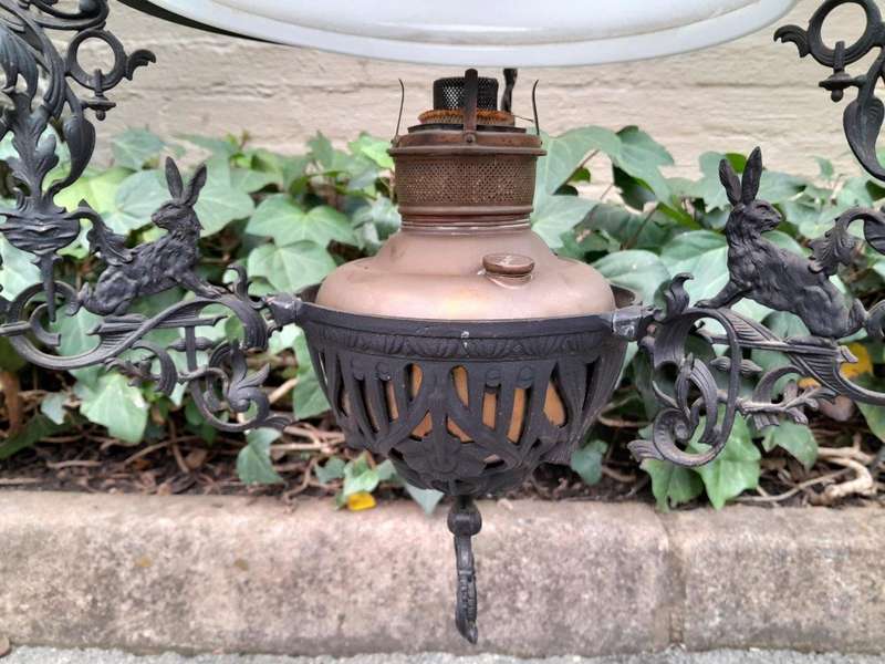 A 19TH Century Circa 1860  Victorian Gilt Metal Hanging Oil Lamp / Chandelier ND