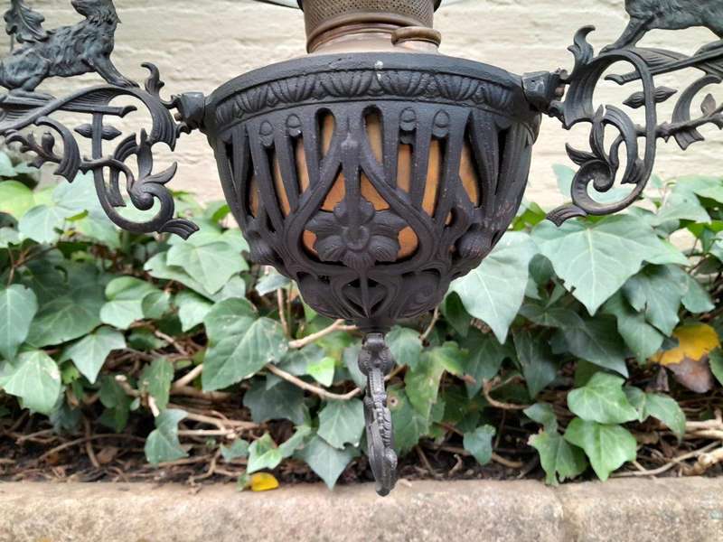 A 19TH Century Circa 1860  Victorian Gilt Metal Hanging Oil Lamp / Chandelier ND