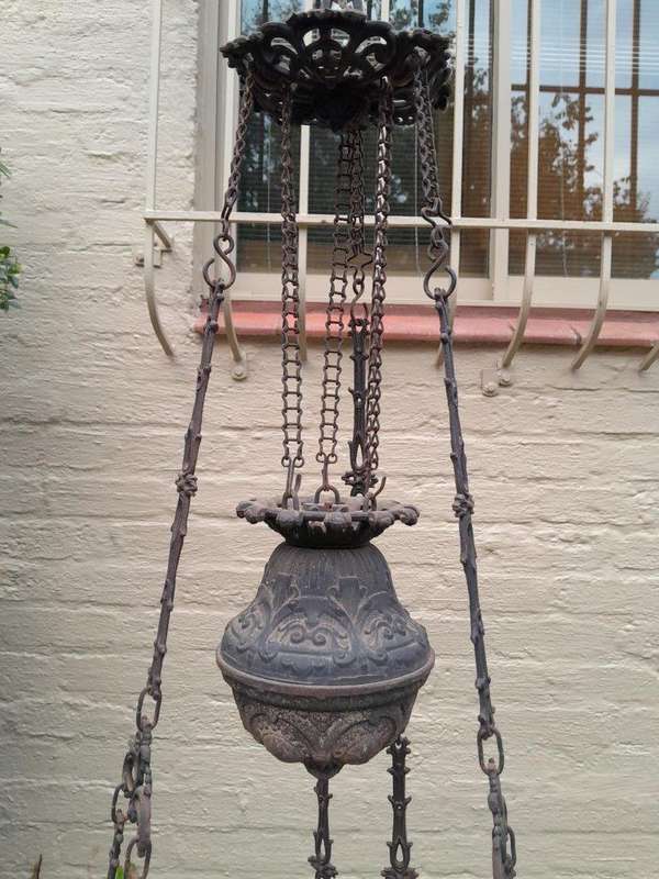 A 19TH Century Circa 1860  Victorian Gilt Metal Hanging Oil Lamp / Chandelier ND