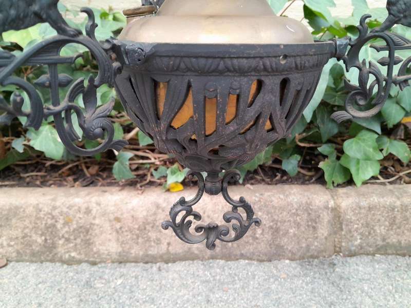 A 19TH Century Circa 1860  Victorian Gilt Metal Hanging Oil Lamp / Chandelier ND