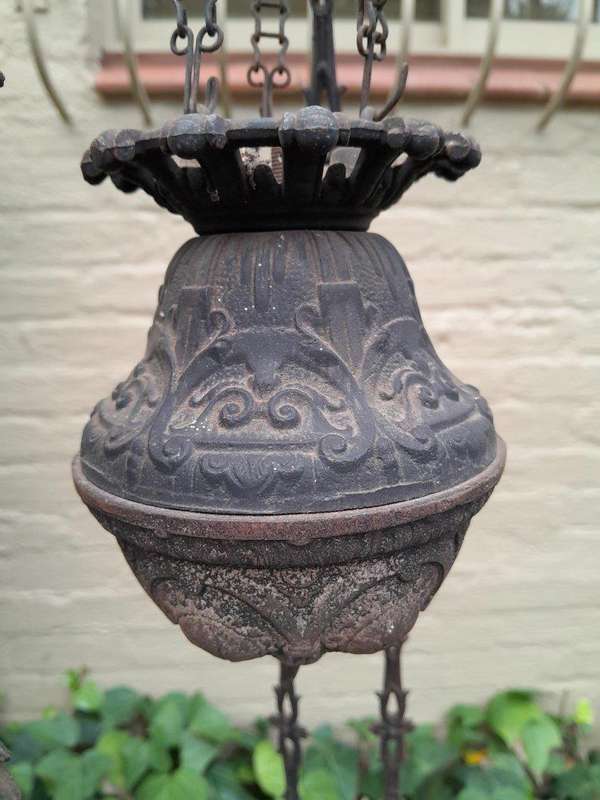 A 19TH Century Circa 1860  Victorian Gilt Metal Hanging Oil Lamp / Chandelier ND
