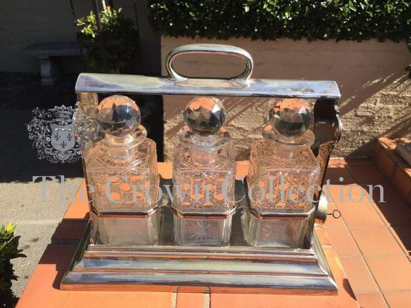 19th Century Sheffield Plate 3 Bottle Tantalus