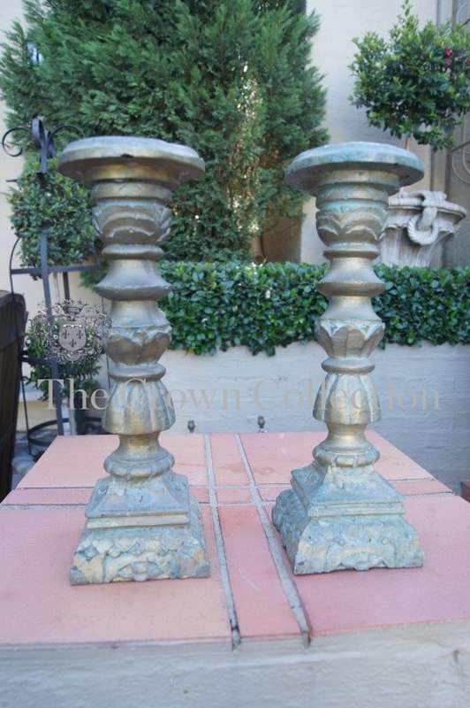 Pair of Distressed Resin Pillar Candlesticks