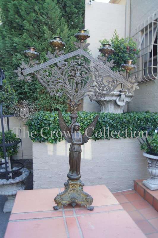 Napoleon III Gothic Revival Gilt Bronze Altar Candelabra from French Catholic Church