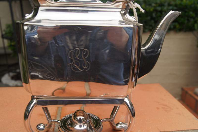A 20TH Century Silver-Plate Kettle on Stand with Burner