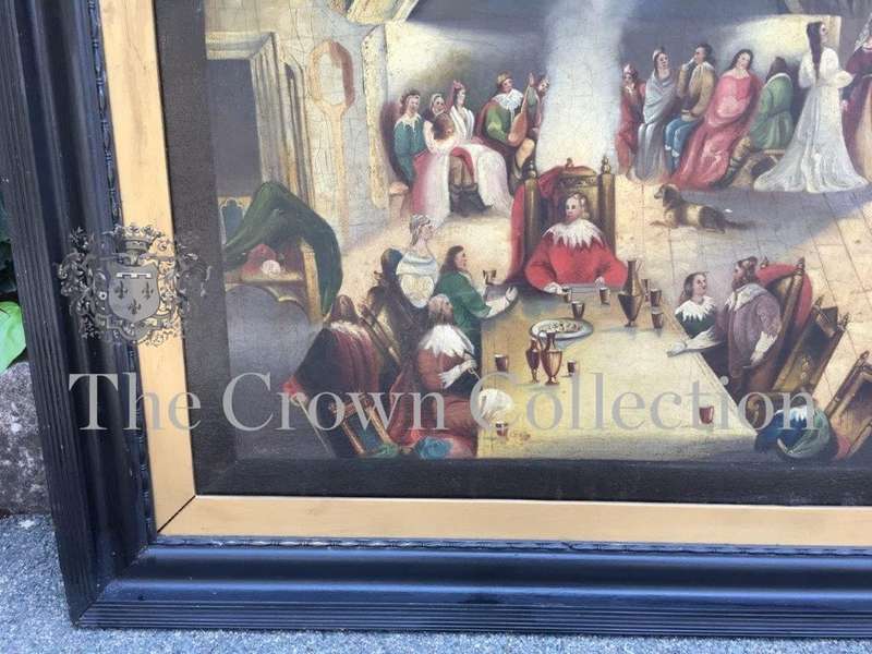 Antique 19th Century Oil Portrait Painting of a Kings Banquet