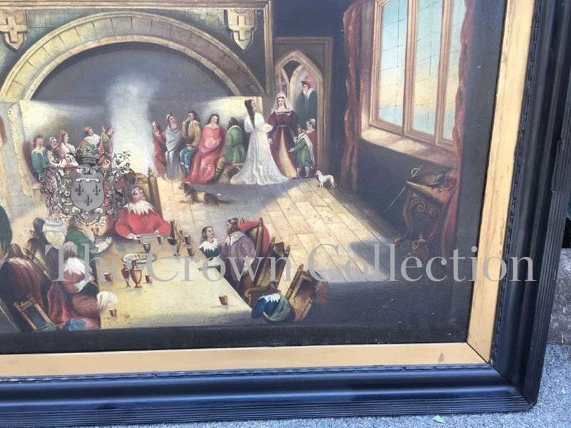 Antique 19th Century Oil Portrait Painting of a Kings Banquet