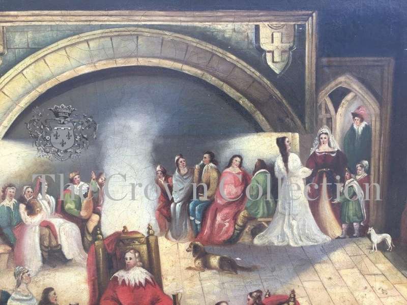 Antique 19th Century Oil Portrait Painting of a Kings Banquet