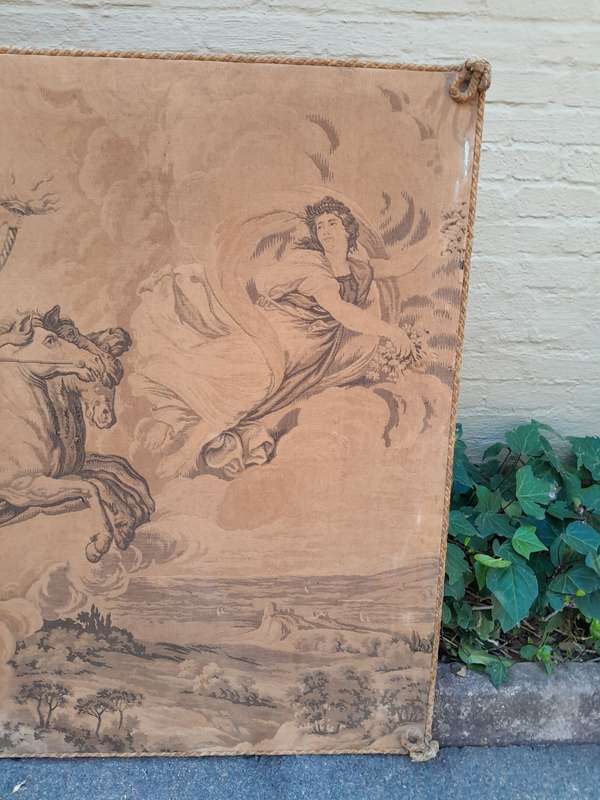 An Antique Tapestry of Aurora Leading the Carriage of Apollo Surrounded by Hours (after Reni) str...