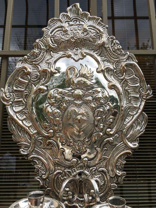 A Pair of 19th Century Silvered Brass Repousse Two Light Wall Sconces Possibly Dutch or English - ND