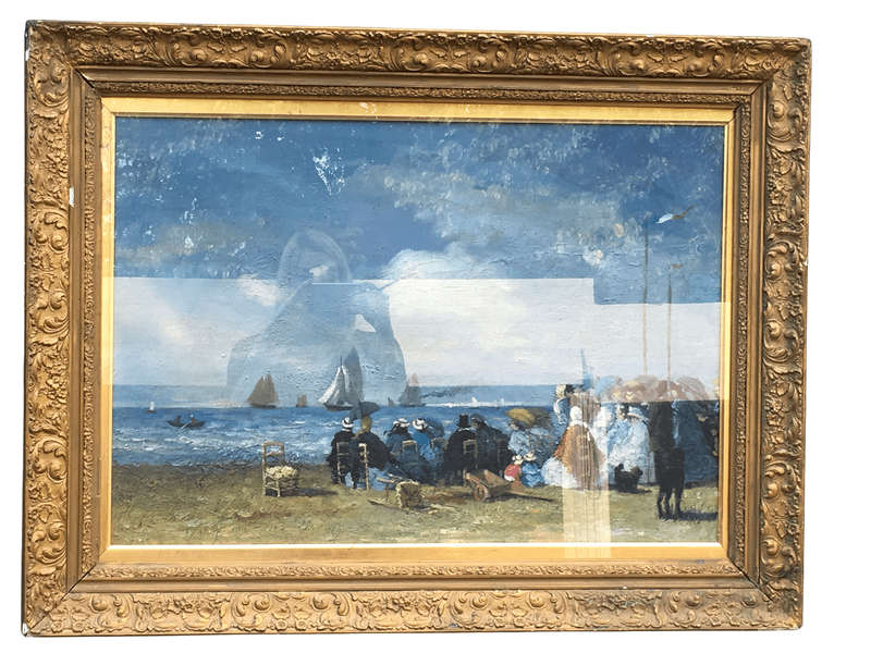 People on the Beach, Oil on Canvas, Signed, in the Style of J. Laurence Hart