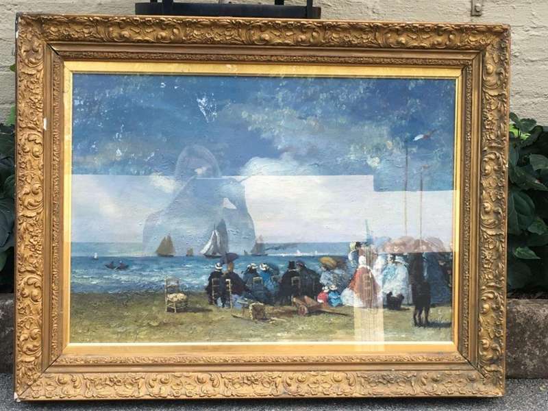 People on the Beach, Oil on Canvas, Signed, in the Style of J. Laurence Hart