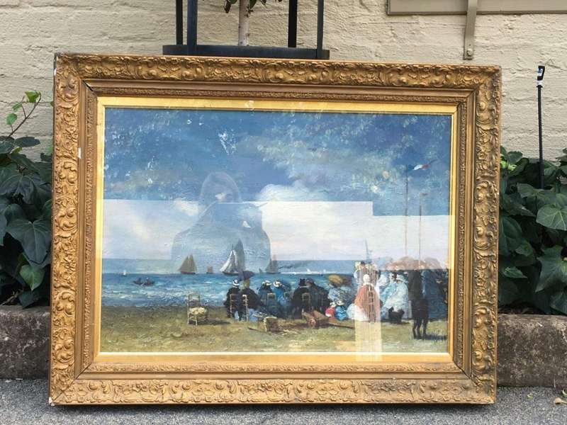 People on the Beach, Oil on Canvas, Signed, in the Style of J. Laurence Hart