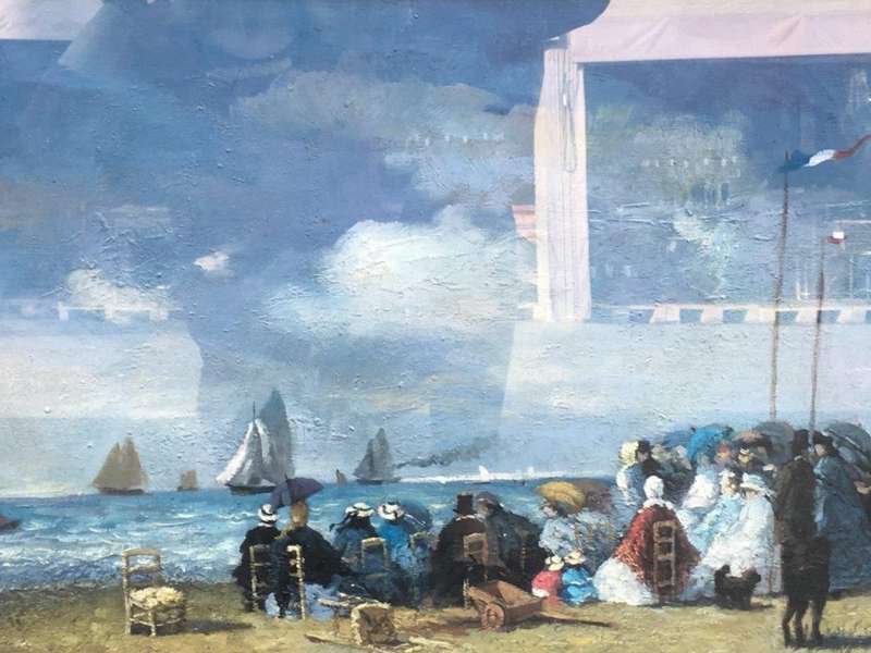 People on the Beach, Oil on Canvas, Signed, in the Style of J. Laurence Hart