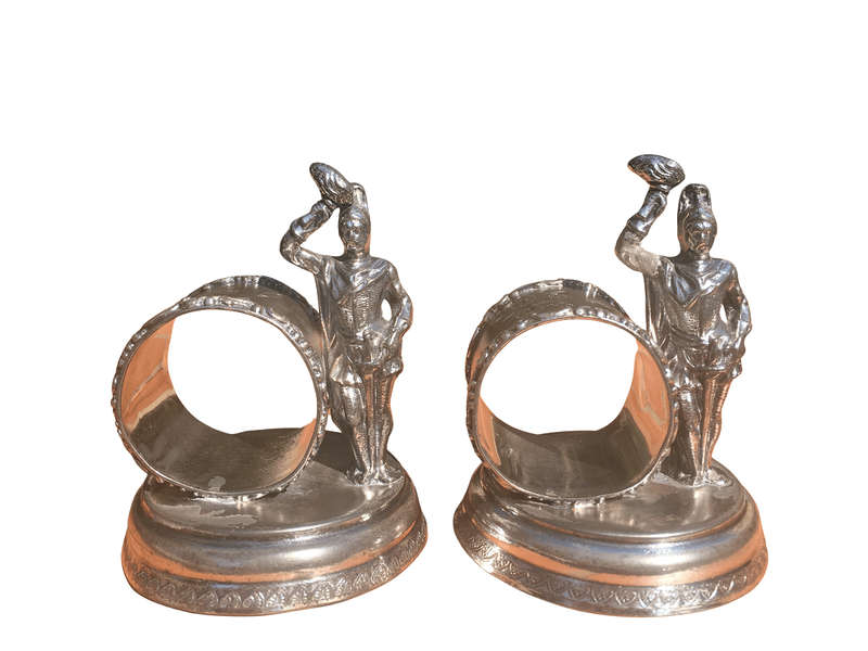 Rare Pair of Antique Victorian USA Knickerbocker Silver Plated Figural Rings. Circa 1895