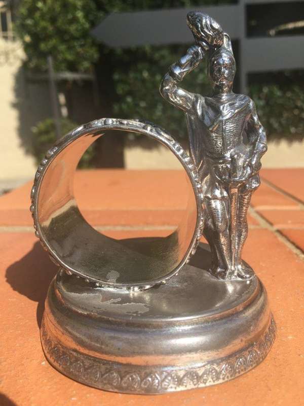 Rare Pair of Antique Victorian USA Knickerbocker Silver Plated Figural Rings. Circa 1895