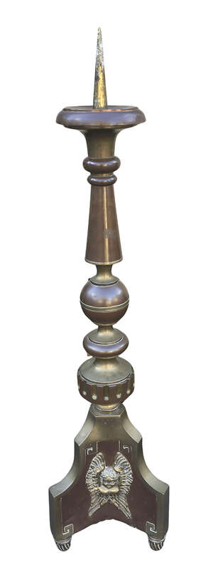 19th Century Very Large & Rare Brass Church Single Candle Holder with Cherub Detail