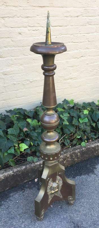 19th Century Very Large & Rare Brass Church Single Candle Holder with Cherub Detail
