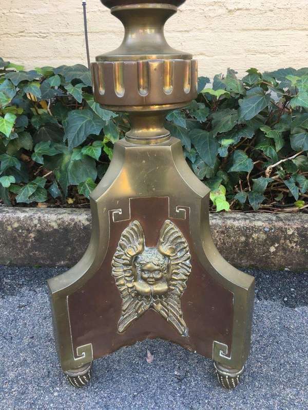19th Century Very Large & Rare Brass Church Single Candle Holder with Cherub Detail