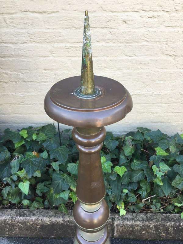 19th Century Very Large & Rare Brass Church Single Candle Holder with Cherub Detail