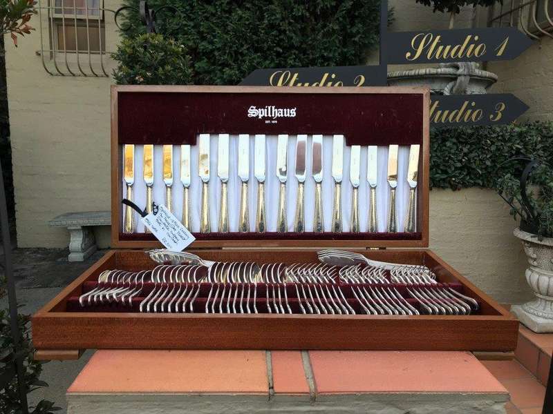 Spilhaus Silver Plated Complete Cutlery Set in Wooden Case. 8 Place -77 Piece.