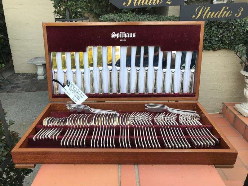 Spilhaus Silver Plated Complete Cutlery Set in Wooden Case. 8 Place -77 Piece.