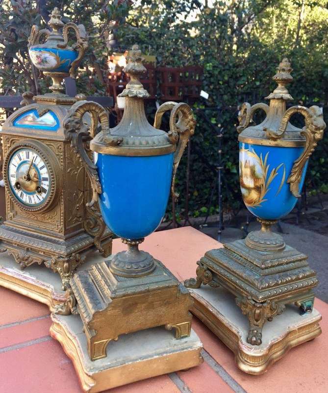 19th  Century H.P. Co French Spelter Clock Garniture Set Circa 1890's