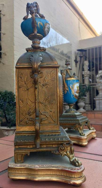 19th  Century H.P. Co French Spelter Clock Garniture Set Circa 1890's