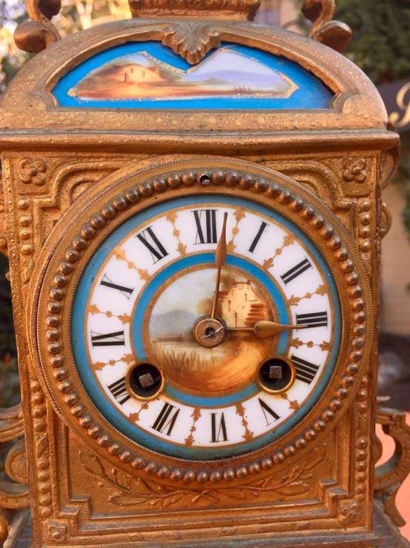 19th  Century H.P. Co French Spelter Clock Garniture Set Circa 1890's