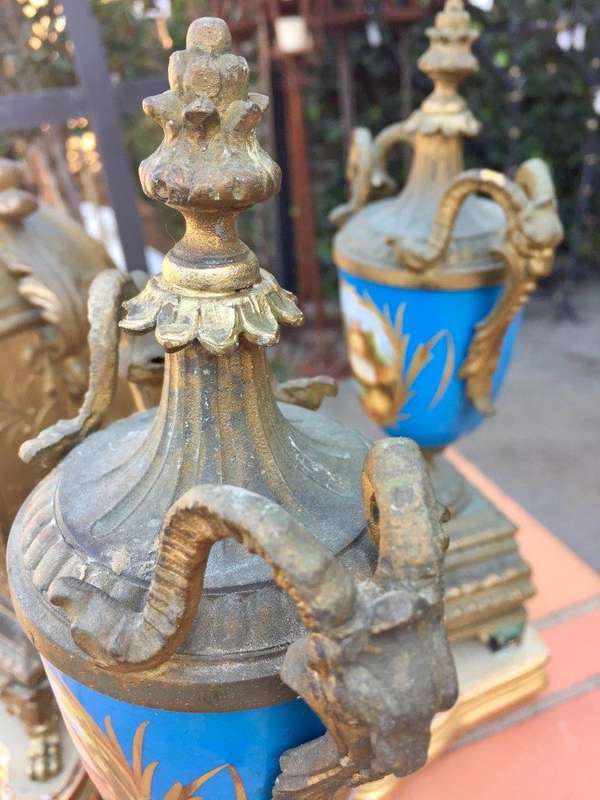 19th  Century H.P. Co French Spelter Clock Garniture Set Circa 1890's