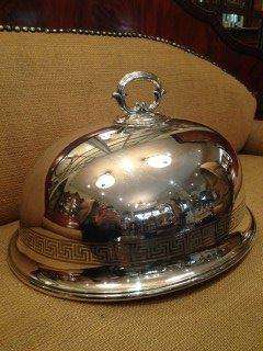 Silver plated Food Dome with Greek Key Design