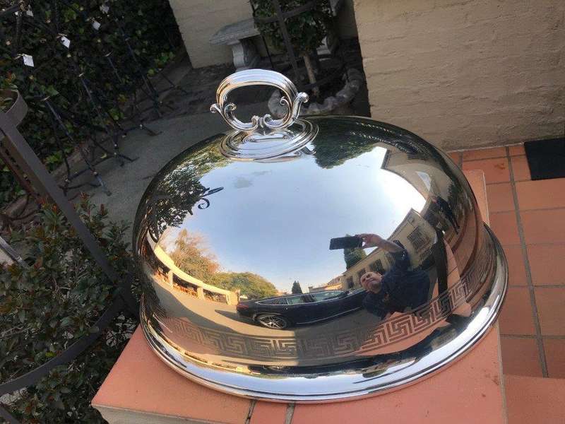Silver plated Food Dome with Greek Key Design