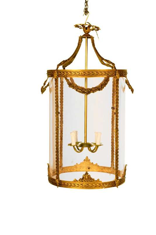 Pair imported glass and brass lanterns