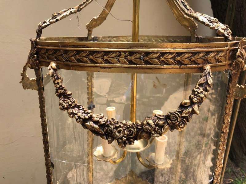 Pair imported glass and brass lanterns