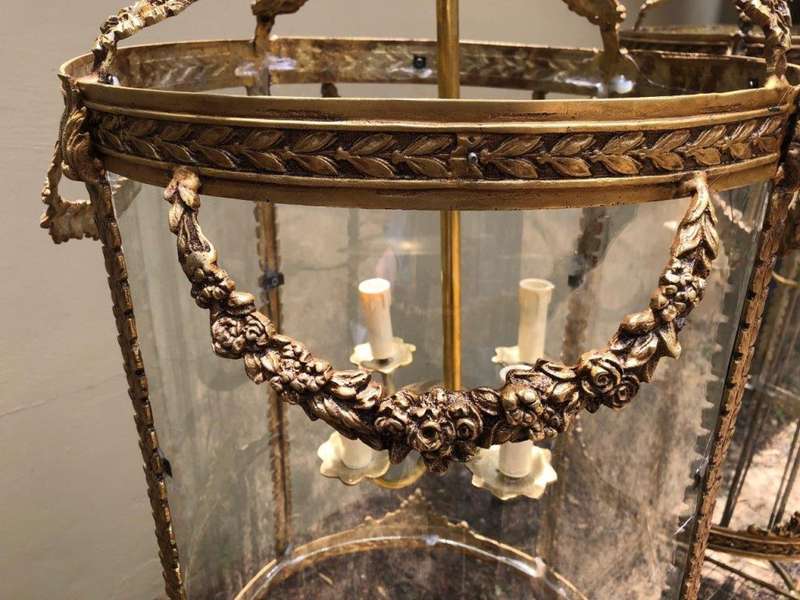 Pair imported glass and brass lanterns