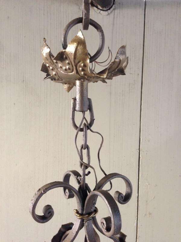 An Imported French Crown Design Wrought Iron Hand Painted Chandelier of Large Proportions