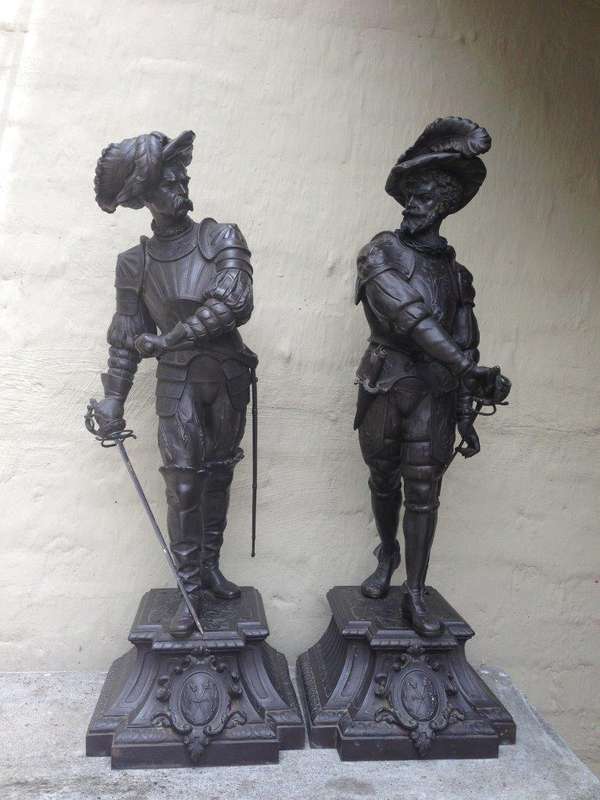 A pair of late 19thC/early 20thC spelter Cavalier Figures