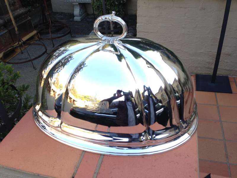 Large oval food dome with crest 46cm