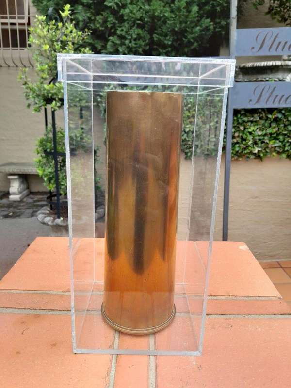 Brass Cannon Shell Circa 1955 in Perspex Box