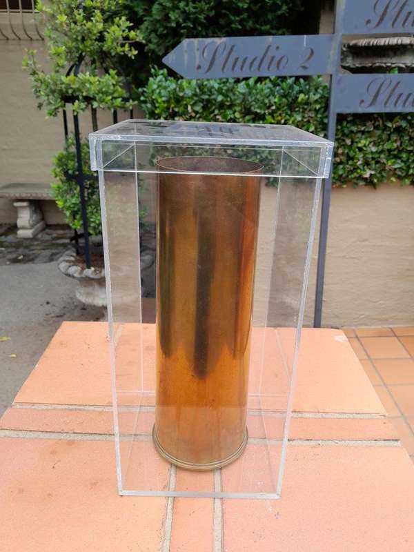 Brass Cannon Shell Circa 1955 in Perspex Box
