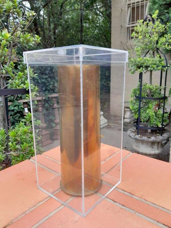 Brass Cannon Shell Circa 1955 in Perspex Box