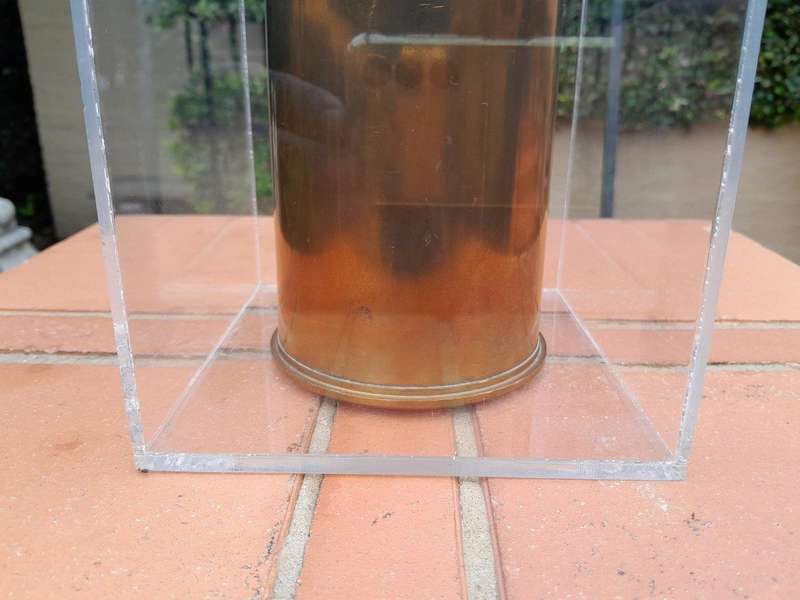 Brass Cannon Shell Circa 1955 in Perspex Box