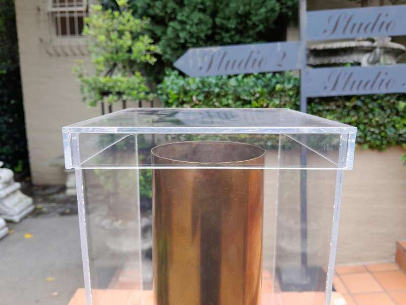 Brass Cannon Shell Circa 1955 in Perspex Box