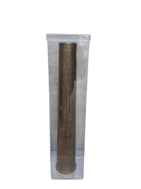 Large Brass Shell Casing - 1979 -- (SADF) In Perspex Display Box (Inscription:  RW242 - 105mm An...