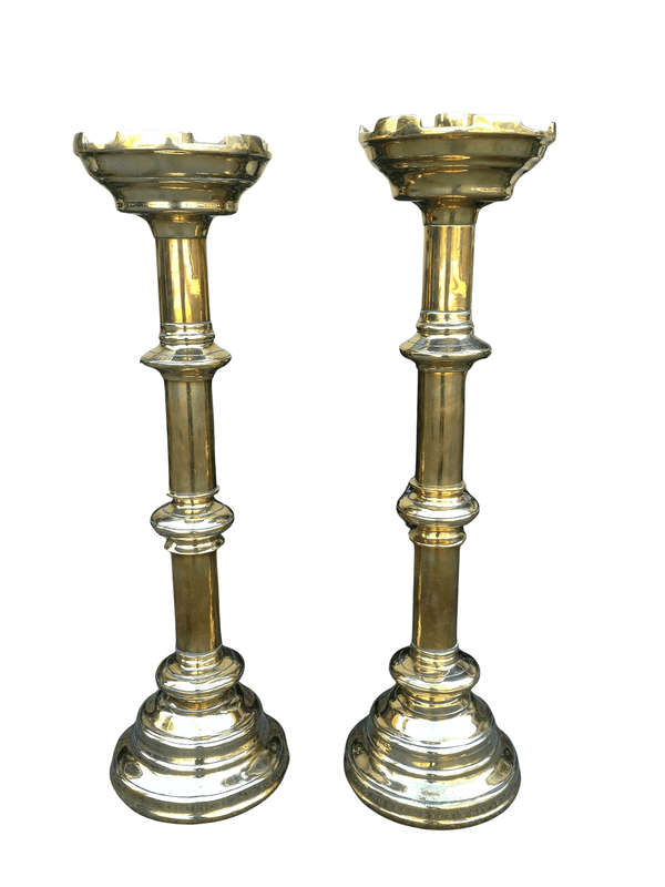 Pair of antique brass alter candlesticks, 19th century