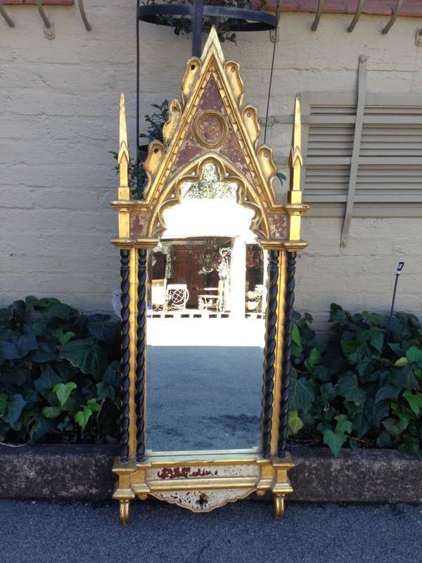 A Single Panel gilded Gothic Style cathedral mirror - USA Circa 1990