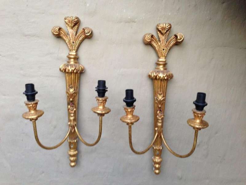 20th Century Carved Giltwood Double Arm Wall Sconces Ex Mount Nelson Hotel Cape Town (A few pairs...