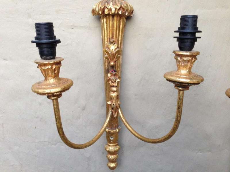 20th Century Carved Giltwood Double Arm Wall Sconces Ex Mount Nelson Hotel Cape Town (A few pairs...