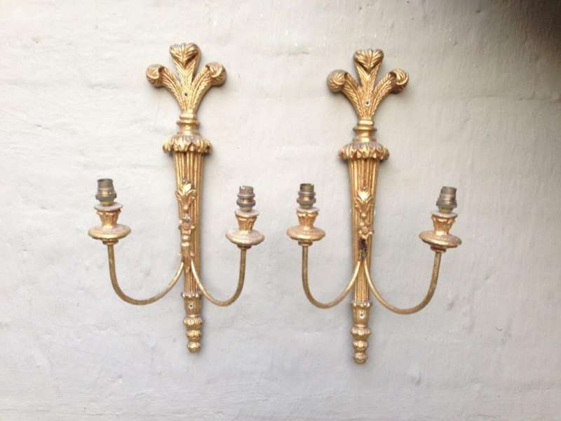 20th Century Carved Giltwood Double Arm Wall Sconces Ex Mount Nelson Hotel Cape Town (A few pairs...